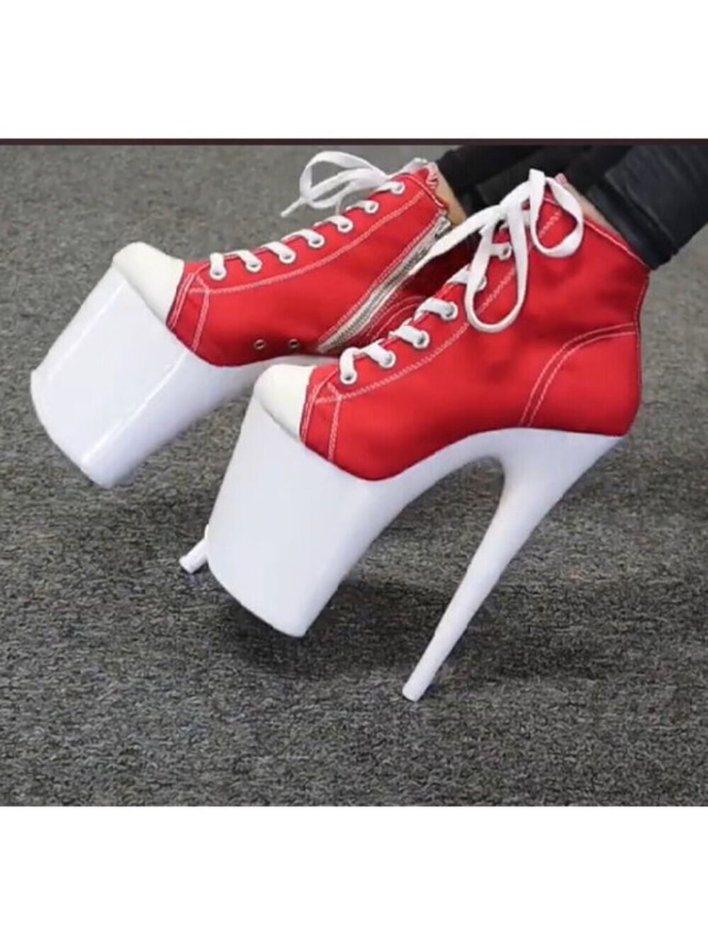 NIB 800SK UV 8" High Heel Platform Sneakers Red White Blacklight